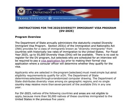 Instructions For The 2025 Diversity Immigrant Visa .